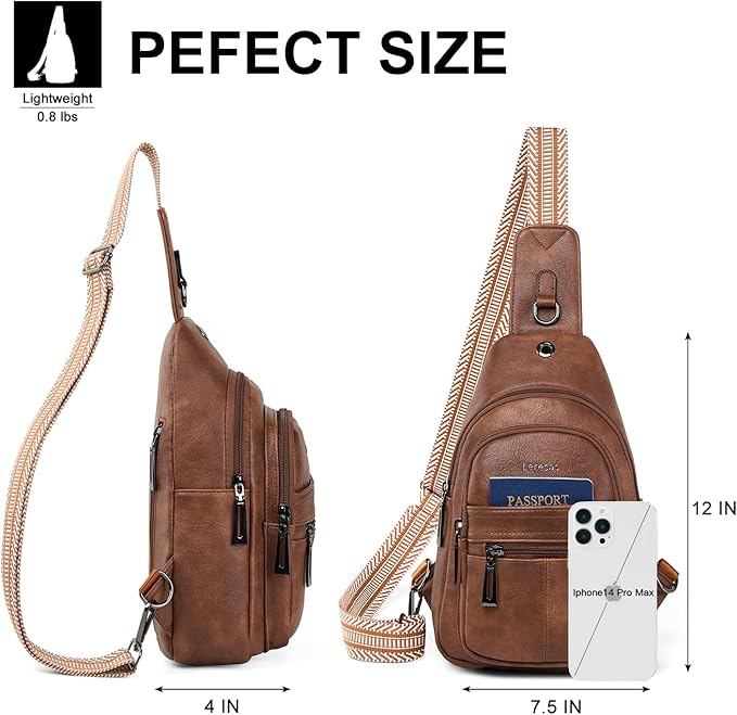 7L Sling Bag for Women Vegan Leather Crossbody Purse Chest Bags Fashionable Trendy Fanny Pack with Travel, Brown
