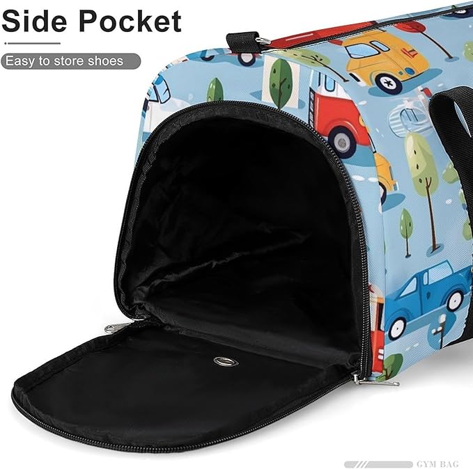 Rescue Vehicles Cartoon Sport Gym Bag for Men Women Cute Travel Duffel Bag with Wet Pocket Shoes Compartment Carry on Pack for Workout Overnight Weekend Trip