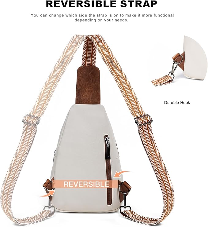 7L Crossboydy Sling Bag for Women Vegan Leather Crossbody Purse Fanny Pack Chest Bag for Travel, Beige