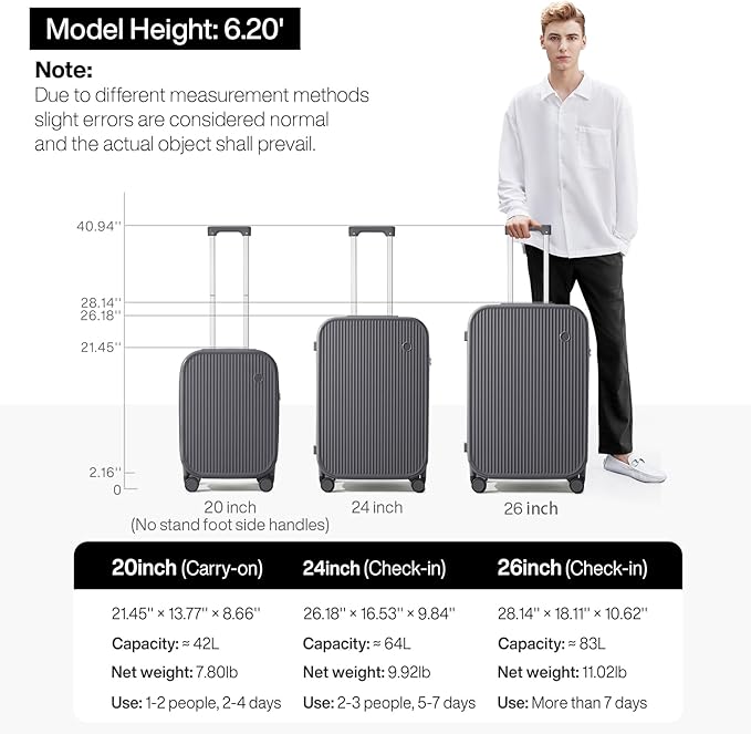mixi Checked Luggage with Cup Phone Holder Hard Shell Rolling Travel Suitcase with Spinner Wheels,24 Inch Rock Grey
