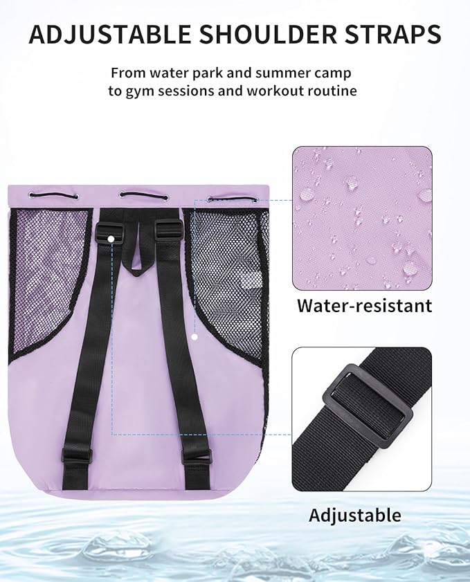 WANDF Swim Bag Mesh Drawstring Backpack with Wet Pocket for Swimming, Gym, and Workout Gear