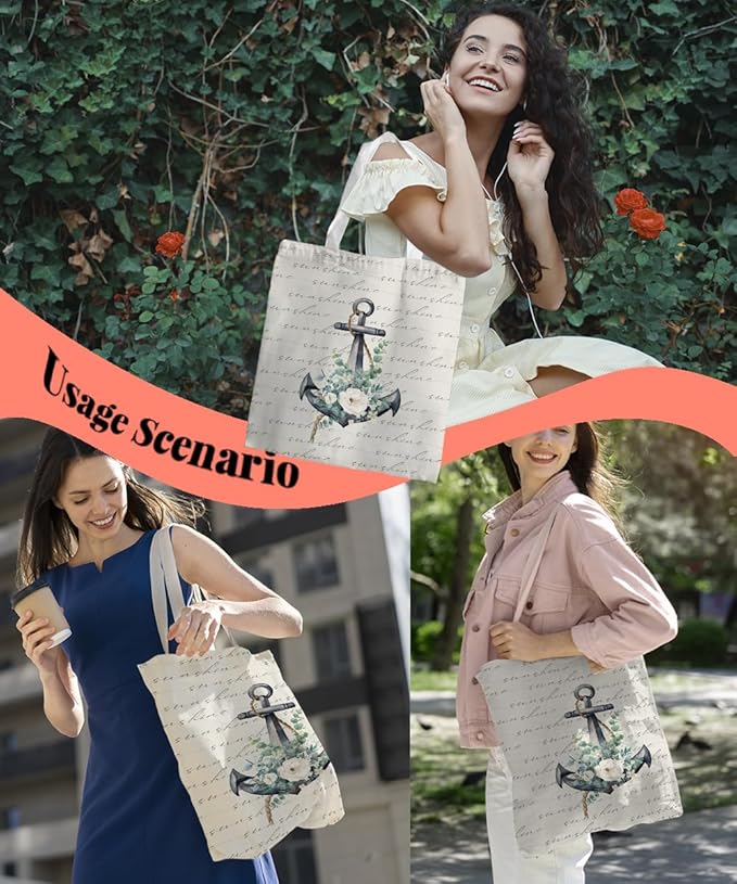 Beach Summer Canvas Tote Bag for Women Teen Girls Gifts Cute Small Travel Work Tote Bags Reusable Grocery Bags