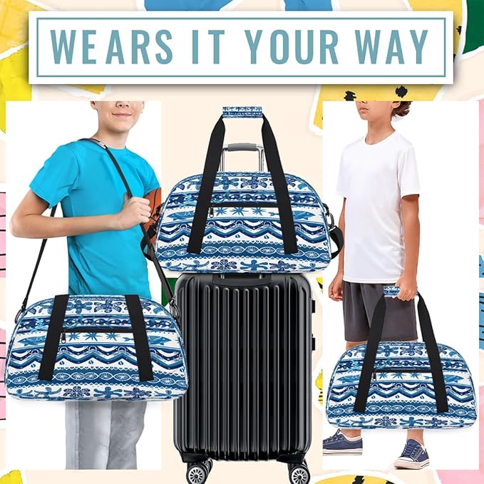 Duffle Bag for Women Men, Nautical Turtle Whale Stripe Gym Bag for Travel Sports, Lightweight Waterproof Weekender Overnight Bags with Adjustable Strap