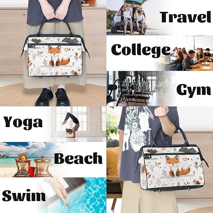 Fox Overnight Weekender Bag for Women Men Travel Duffel Bags Waterproof Luggage Carry on Sports Yoga Gym Bag