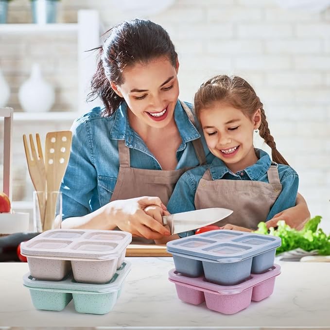 4 Pack Snack Containers, 4 Compartments Snackle Box Container, Reusable Meal Prep Lunchable Container for Adults, Microwave Dishwasher Safe, Stackable Bento Snack Boxes for Work, Travel