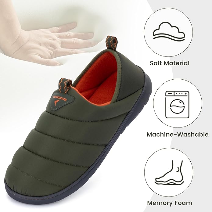 RockDove Men's Pufflite Two-Tone Quilted Loafer Slipper with Indoor/Outdoor Sole