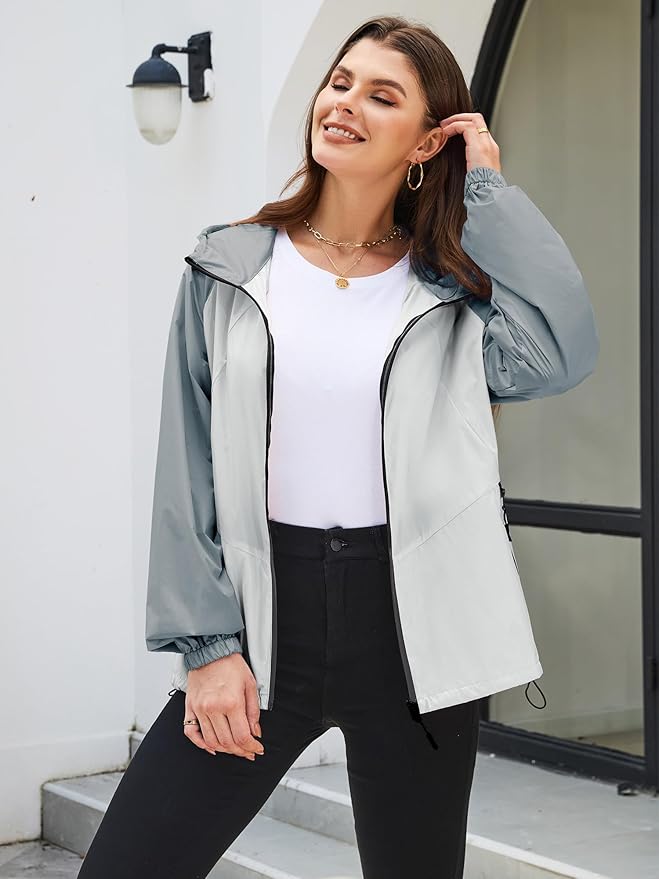 PITINAN Lightweight Rain Jacket Women Packable Wind Breaker Light Rain Jacket Women Waterproof Travel Raincoat S-XXL