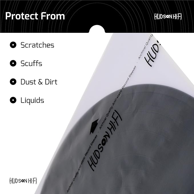 Hudson Hi-Fi Anti-Static Vinyl Record Sleeves - Durable Clear Disc Sleeves- Protect Your LP Albums from Scratches, Dust & Dirt - Acid-Free Rice Paper Disc Covers, 250x Inner Sleeves