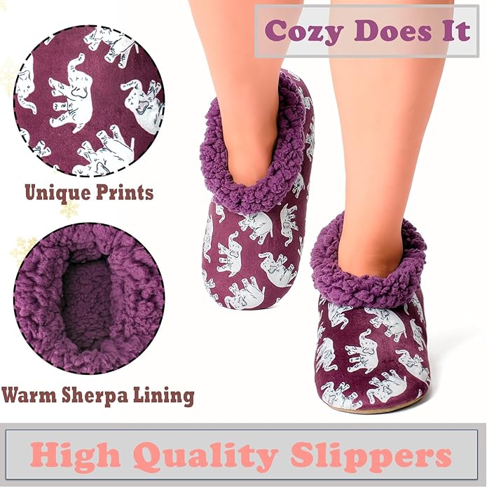 Soft Fuzzy Slippers for Women Indoor, Warm Furry House Sock Shoes Fluffy Lined, Bedroom Booties Non-Slip Gripper Soles, Winter Cozy Christmas Gifts