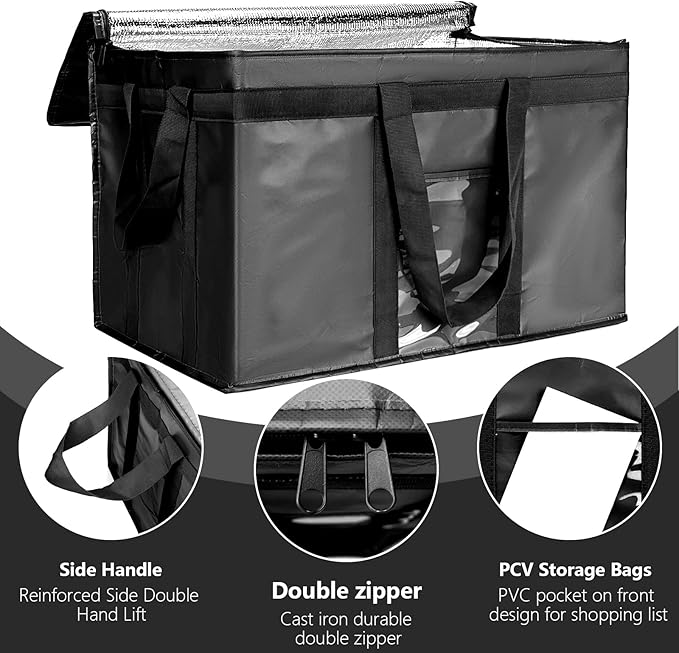 Yalin XXXL Large Insulated Cooler Bag, Styrofoam Cooler of Keep Food Hot or Cold, Reusable Double Zipper Food Delivery Bag for Grocery Shopping, 23" W x 15" H x 14" D