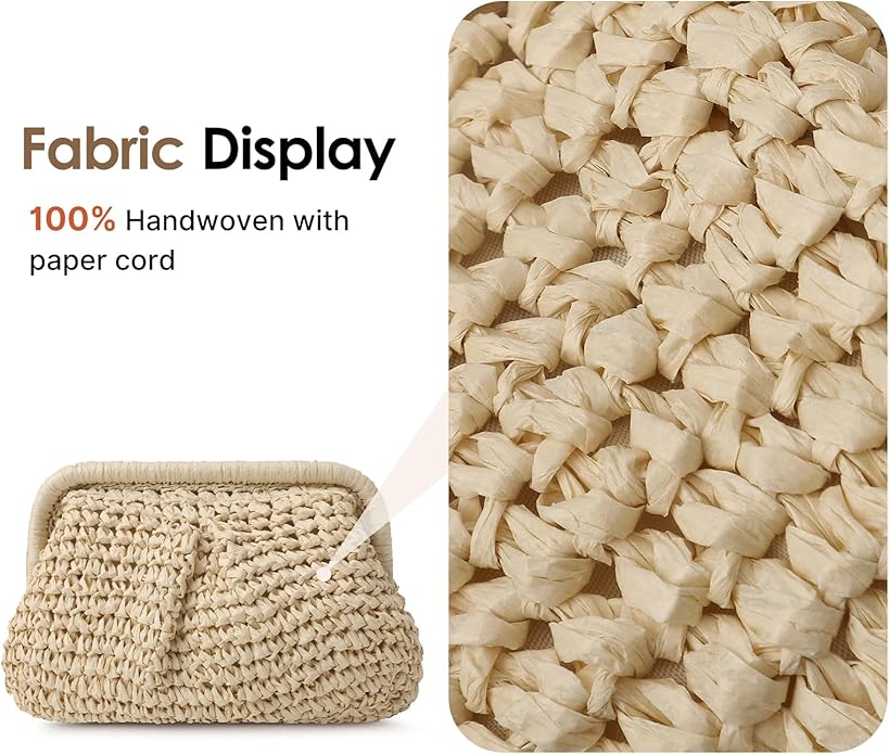 Clothirily Straw Clutch Purses for Women, Cloud Dumpling Woven Bag with Detachable Chain, Beach Crossbody Shoulder Handbag