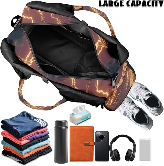 Tiger Gym Bag for Men Stylish Sports Bag with Shoe Compartment Water-Resistant Lightweight Duffel Bags with Zipper Pockets Fitness Workout Multi-Functional Yoga Mats Bags with Holder Strap