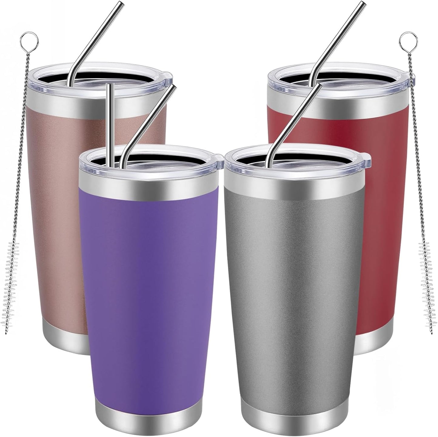 MEWAY 20oz Tumbler 4 Pack Double Wall Vacuum Insulated Travel Mug Bulk, Mix Color Stainless Steel Tumblers with Lid and Straw, Durable Powder Coated Coffee Cups for Cold & Hot Drinks（Color Mix, 4