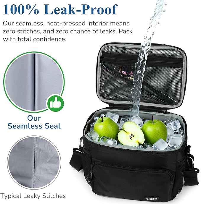 Gloppie Flight Crew Lunch Bag with Luggage Trolley Sleeve - Professional Insulated Cooler Bag for Flight Attendants & Pilots, Leakproof Lunch Box with Reinforced Structure for Travel & Work, Black