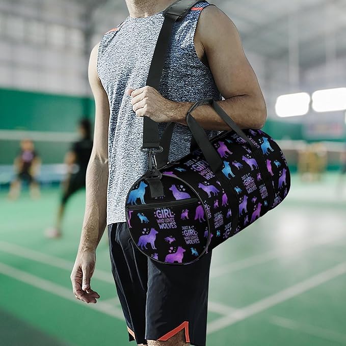 Durable Travel Gym Sports Bag Just Girl Who Loves Wolves Workout Lightweight Foldable Overnight Bag Training Workout Bags