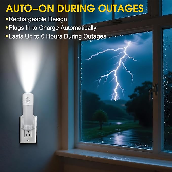 Enhon 2 Pack 4 in 1 Emergency Lights for Home Power Failure, Rechargeable LED Flashlight Plug in Wall, Automatic Turn On Power Outage Night Light with Motion Sensor for Hurricane Preparedness Items