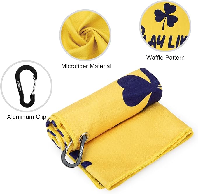 Golf Towel, Microfiber Waffle Design with Clip - Industrial Strength Magnet for Strong Hold to Golf Bags (Play Like A Champion Today)