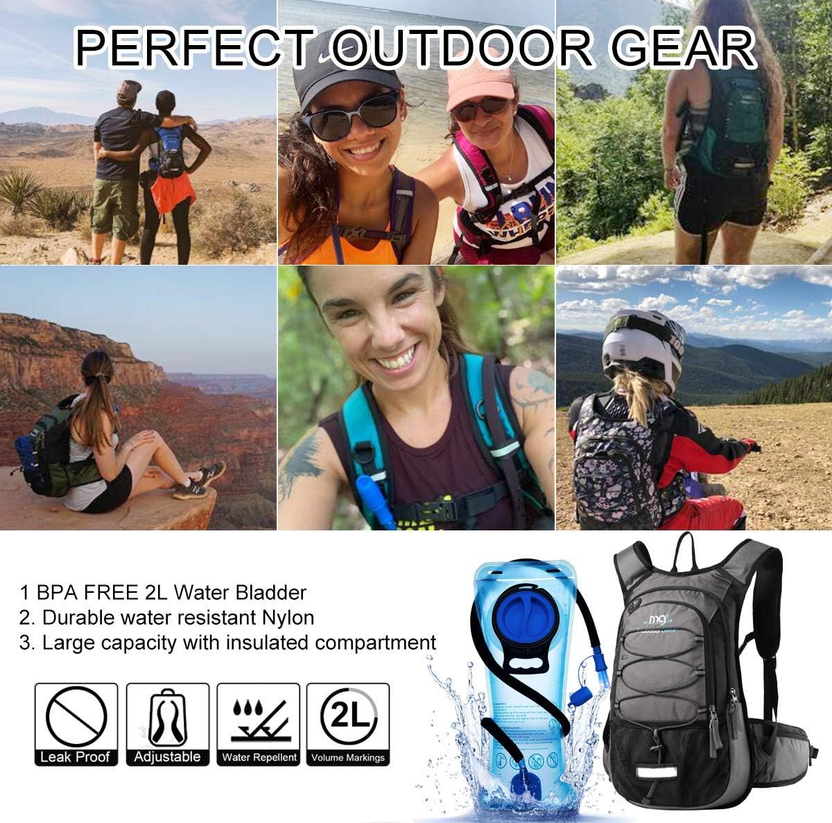 15L Insulated Hydration Backpack Pack with 2L Water Bladder Lightweight Hiking Backpack Bag for Women Men Daypack for Hiking Running Festival Camping Biking