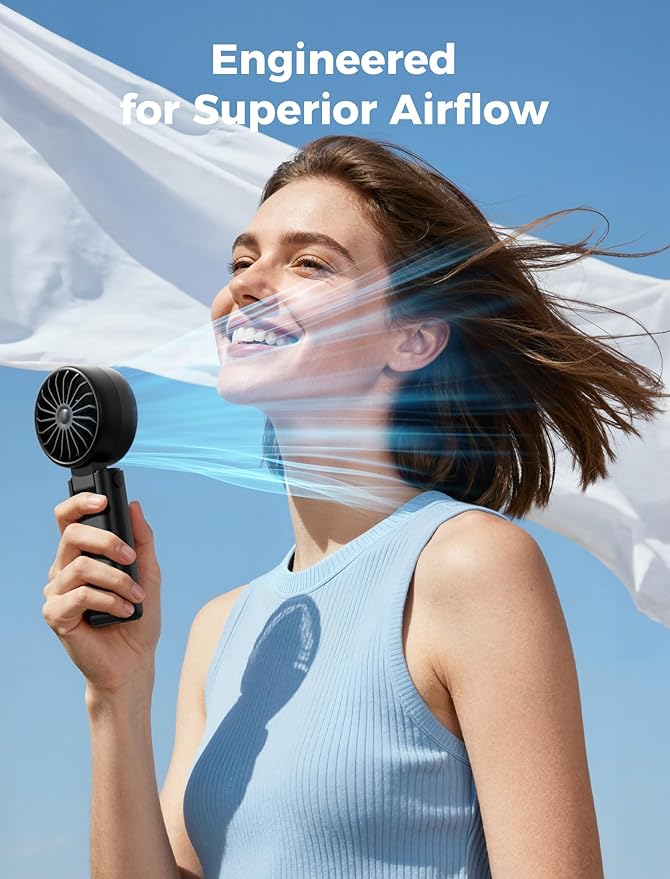 Aecooly Mighty Portable Handheld Fan | 20H Max Cooling Time | 3 Flexible Modes | 5 Speeds Wind | Battery Level Display | USB Rechargeable Mini Personal Battery Powered, Gifts for Women, Travel -Black
