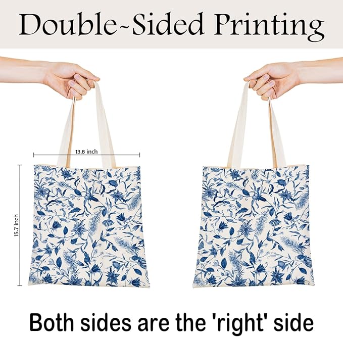 Canvas Tote Bag for Women, Vintage Print Handbag, Aesthetic Shopping Bag for Work Travel Beach, Everyday Shoulder Tote