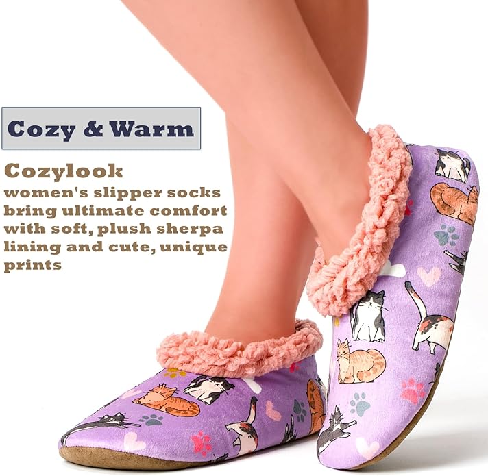 Cozylook Fuzzy Slippers for Women Indoor, Warm Bedroom Slip On Shoes, Winter Fluffy House Socks with Grippers, Cozy Christmas Gifts Unique