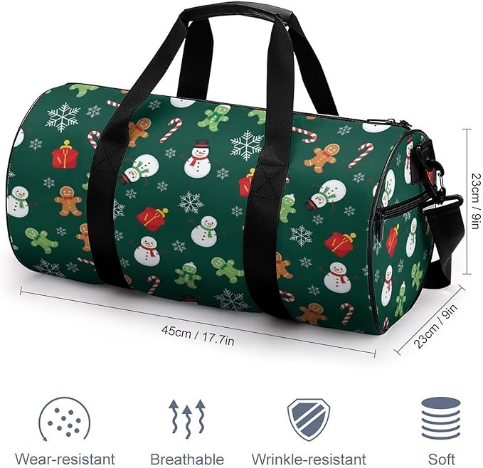 Foldable Gym Travel Bag Basketball Football Weekender Bag Carry on Beach Yoga Overnight Luggage Bags (Christmas Gingerbread Green)