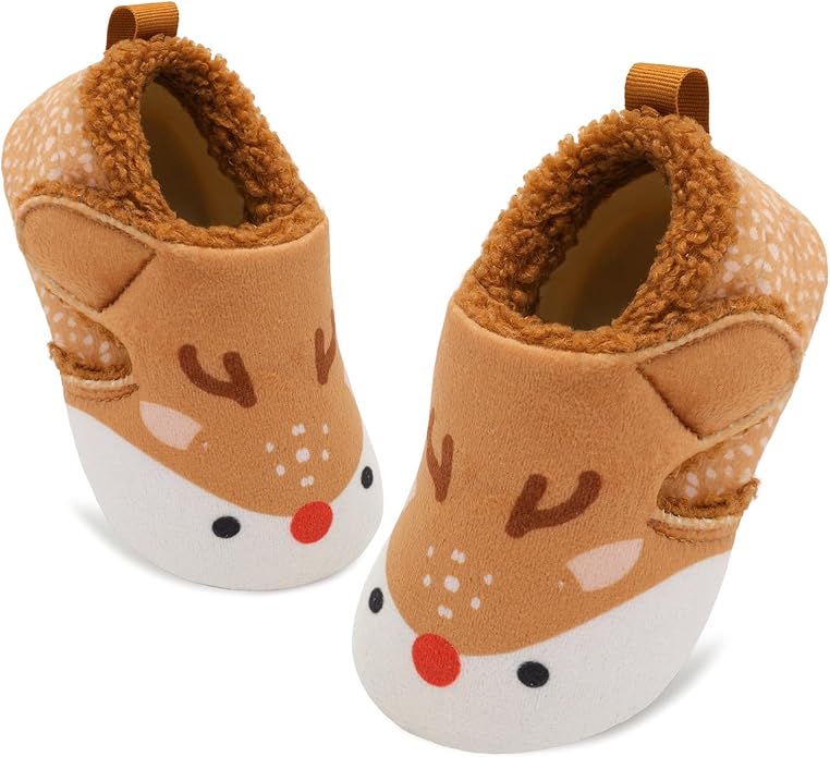 JOINFREE Toddler Slippers Boys Girls Adjustable House Shoes Barefoot Sock Shoes with Rubber Sole Baby Comfort Warm Indoor Outdoor Walking Shoe