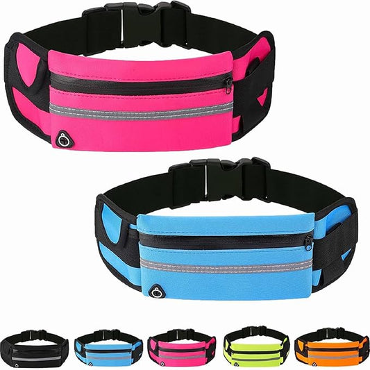 Anti-Theft Invisible Waist Bag, Multifunctional Outdoor Sports Waist Bag with Water Bottle Strap, Lightweight and Waterproof Money Belt (Blue+Rose Red)