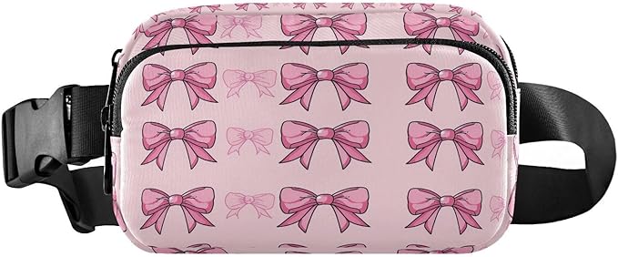 Cute Pink Bows Fanny Pack for Women Men Water Resistant Fashion Waist Packs with Adjustable Strap Belt Bag for Travel Workout Jogging Hiking 21220637