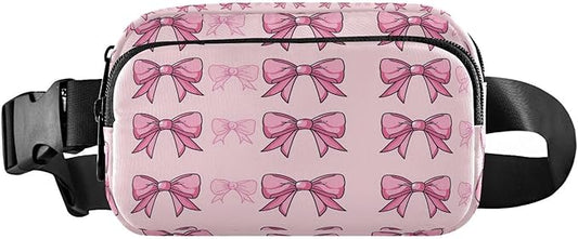 Cute Pink Bows Fanny Pack for Women Men Water Resistant Fashion Waist Packs with Adjustable Strap Belt Bag for Travel Workout Jogging Hiking 21220637