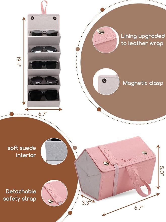 Sunglasses Travel Case Organizer Hangable for Men Women, Eyeglasses Foldable Storage Organizer