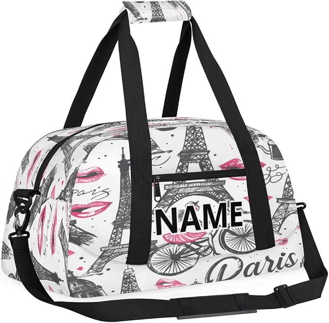 Eiffel Tower Mini Gym Bag 18 inch for Women Men Waterproof Custom Romantic Paris Travel Duffel Bag Carry On Overnight Tote Nurse Bag for Work Fitness Hiking