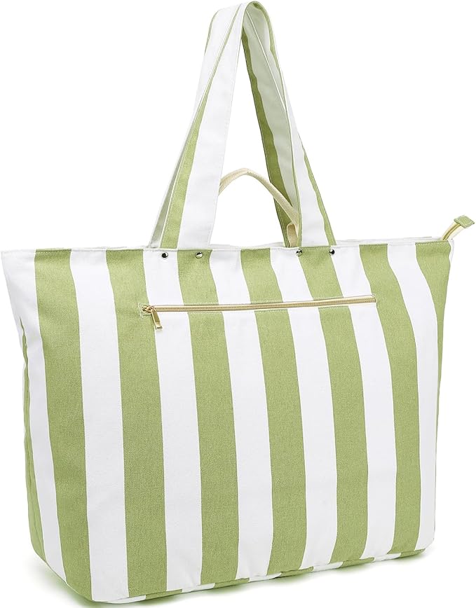 Large Canvas Beach Bag for Women, Beach Bags Waterproof Sandproof with Zipper & Wet Bag Cruise Essentials