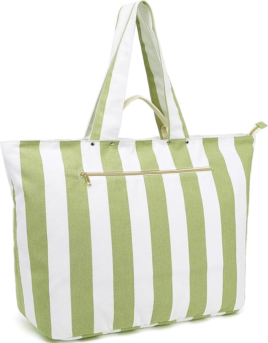 Large Canvas Beach Bag for Women, Beach Bags Waterproof Sandproof with Zipper & Wet Bag Cruise Essentials