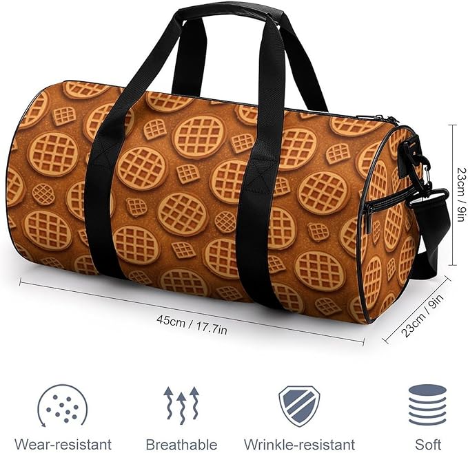 Workout Lightweight Duffel Bags Funny Realistic Food Waffle Durable Travel Gym Sports Bag Carry On Weekender Overnight Bag