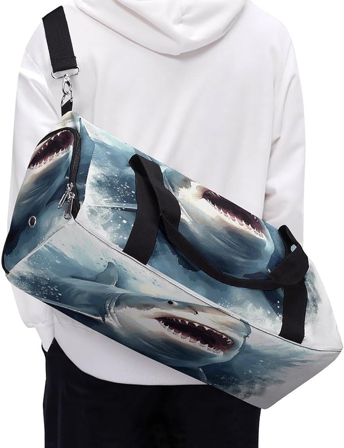 Shark in The Sea Gym Bag Lightweight ，Travel Duffle Bag with Shoe Compartment，Gym Bag for Women for Overnight, Weekend, Yoga, Gym, Business Trips, Sport And Hospital.