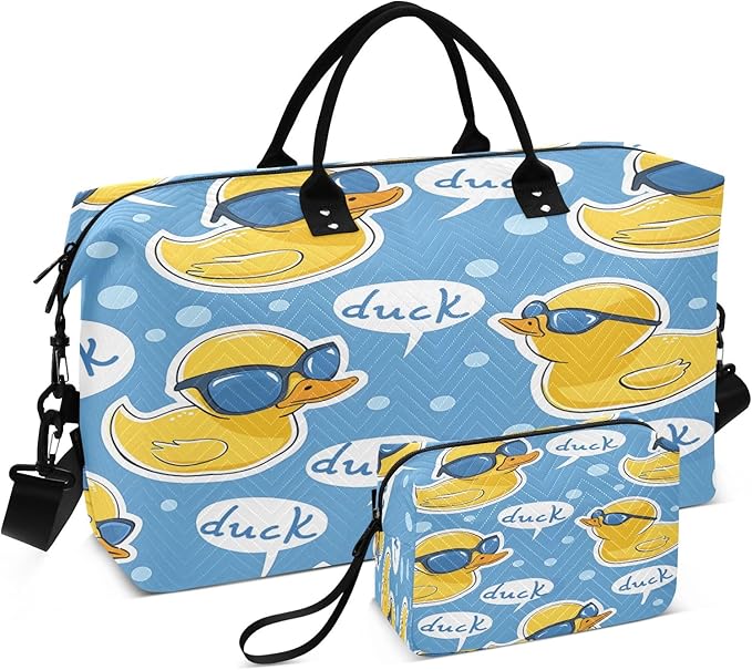 Little Yellow Duck Blue Swimming Goggles Pattern Travel Duffle Bag Gym Yoga Carry on Bags for Men Women Weekender Bag
