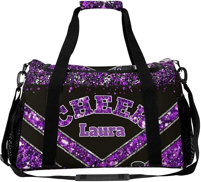Personalized Cheer Bag Gifts for Girls Sport Cheerleading Gym Travel Duffel Bag Overnight Weekender Bags with Name (Purple)