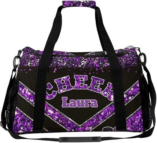 Personalized Cheer Bag Gifts for Girls Sport Cheerleading Gym Travel Duffel Bag Overnight Weekender Bags with Name (Purple)