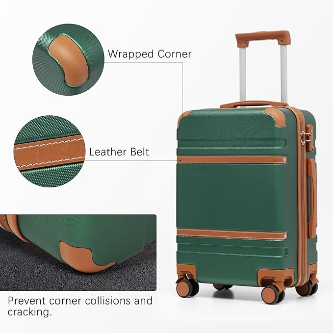 LONG VACATION Carry On Luggage Set 3 Piece, 20 Inch ABS+PC Hardshell Carry on Suitcase with Spinner Wheels TSA Lock & YKK Zipper