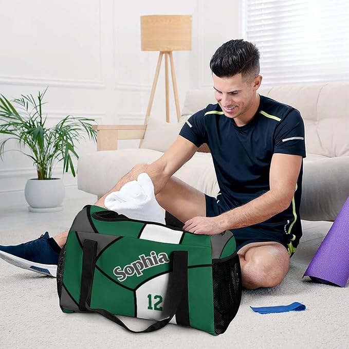 Custom Volleyball Green Duffel Bag with Name Personalized Travel Bags Sport Gym Bag Carry On Weekender Bags for Men Women