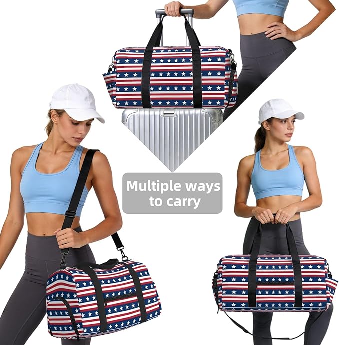 stars-and-lines Print Gym Bag with Shoe Compartment for Women Men, 17.7in Sports Duffle Weekender Tote, Overnight Travel Duffel Bag Carry On