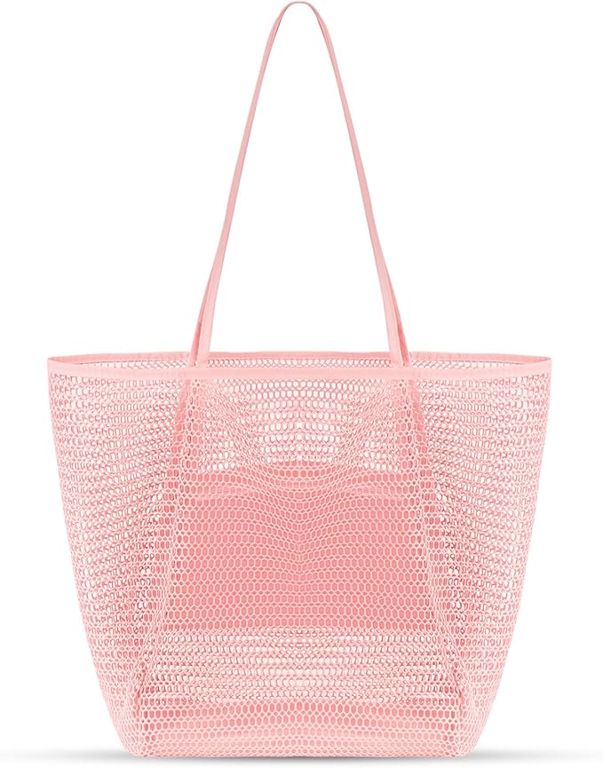 Tavaleu Mesh Beach Bag, Beach Bags for Women, Woven Straw Beach Tote Bag Waterproof with Inner Pocket, Packable Beach Bag