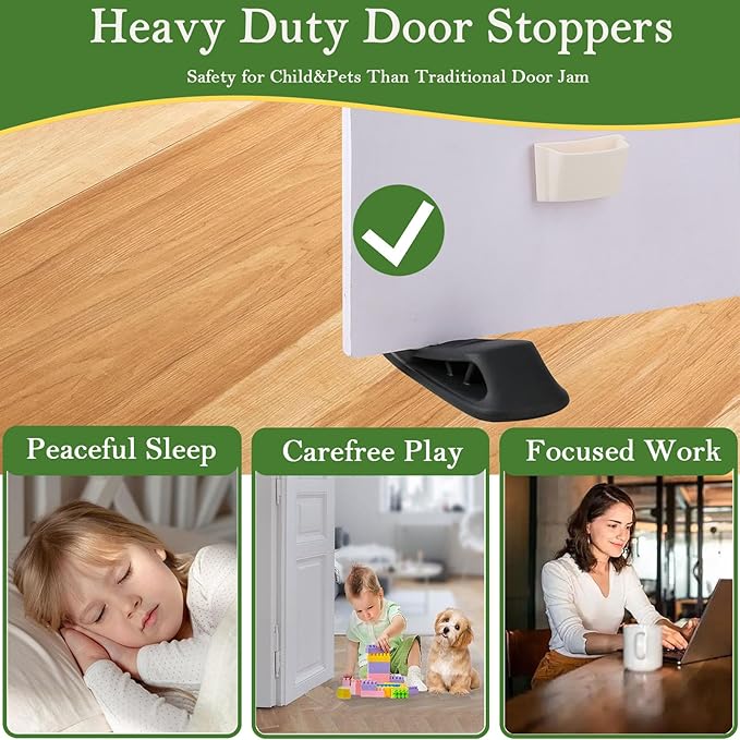 Fursafe&Q Rubber Door Stoppers for Bottom of Door, Door Stop Wedge with Holder, Heavy Duty Doorstops 8 Pack, Wall Protector for Home & Office & School & Commercial Doorstop Keep Open Stack Black