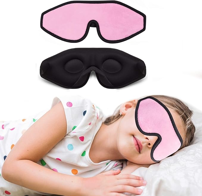 3D Sleep Mask for Kids, Light Block Sleeping Blindfold Memory Foam Contoured Eye Mask for Sleep, Adjustable Strap Eye Cover and Travel Sleep Mask for Boys Girls,Light Blue