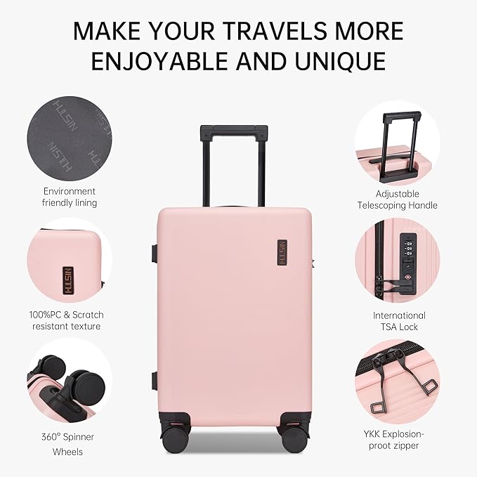 Carry on Luggage 22x14x9 Airline Approved, 20 Inch Carry-on Suitcase, Hard Shell Luggage with Spinner Wheels, Hardside Small Rolling Suitcase with TSA Lock for Travel (Pink, 20 Inch)