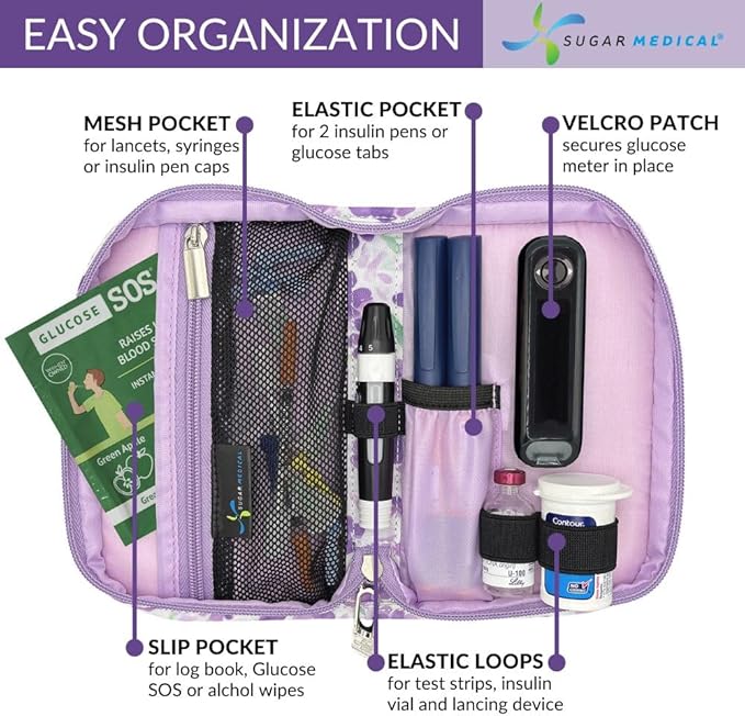 Sugar Medical Diabetes Supply Case |Diabetic Care Products | Diabetic Supplies Travel Organizer | Diabetic Supply Bag | Glucose Meter Kit | Diabetic Bags for Supplies | Glucometer Case (Tessa Floral)