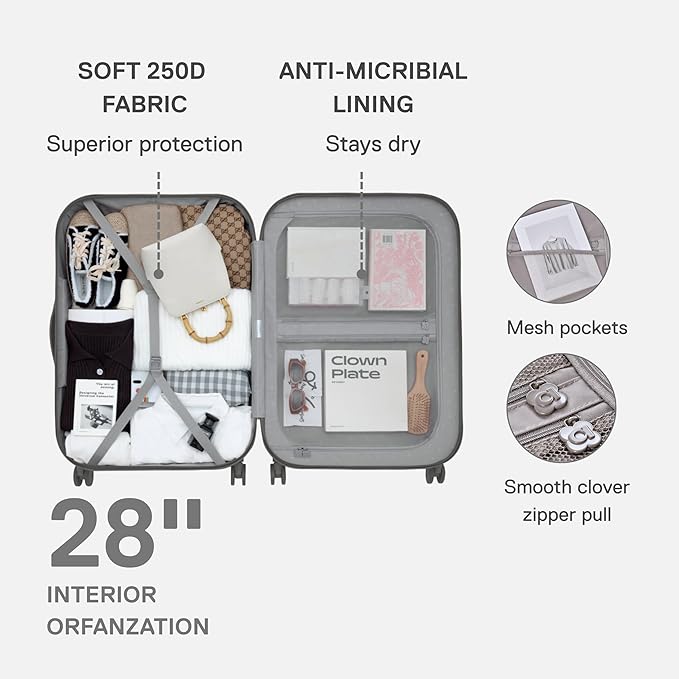 artrips Large Checked Luggage 28 Inch, Hard Shell Suitcase with Spinner Wheels, Large Travel Suitcase for Long Trips and Family Travel, Grey