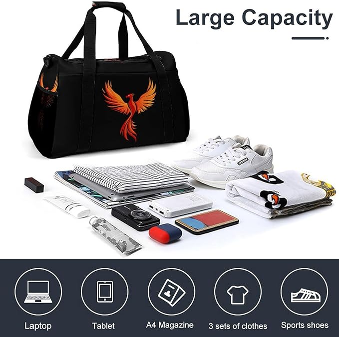Phoenixes Rising Duffle Bag Gym Bag for Workout Travel Tote with Detachable Straps