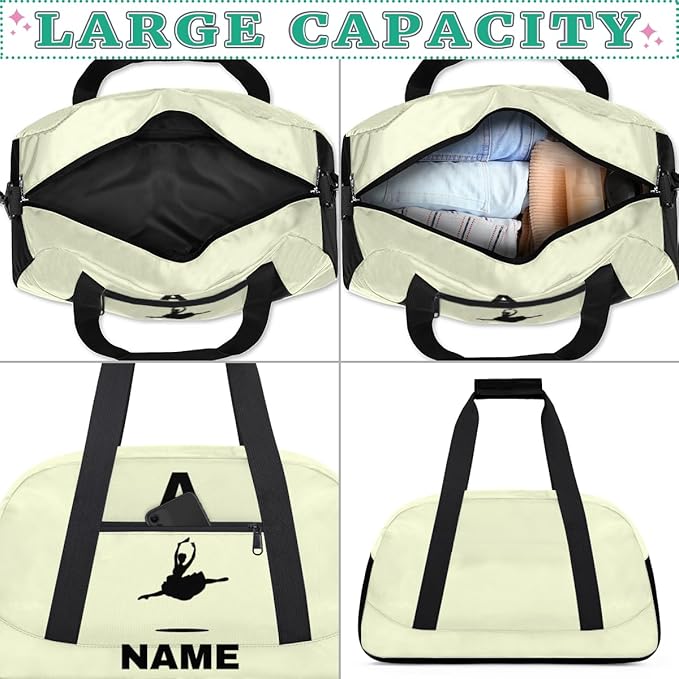Personalize-Kids-Sports-Duffel-Bags With Custom Name Text Carry-On Overnight Travel Gym Lightweight Dance Pattern Sports Bags For Girls Boys Kids,Yellow 1